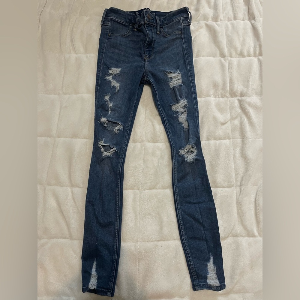 Hollister Dark Blue Distressed Skinny Jeans